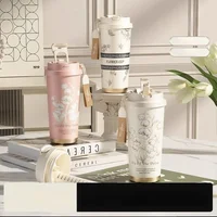GIANXI 500ML Flower Pattern Coffee Cup Stainless Steel Coffee Thermo Bottle Household Cafe Cup For Coffee Coffeeware Teaware 1