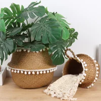 Handmade Seagrass Storage Basket Foldable Laundry Straw Wicker Rattan Seagrass Belly Garden Flower Pot home decor Planter Basket 2