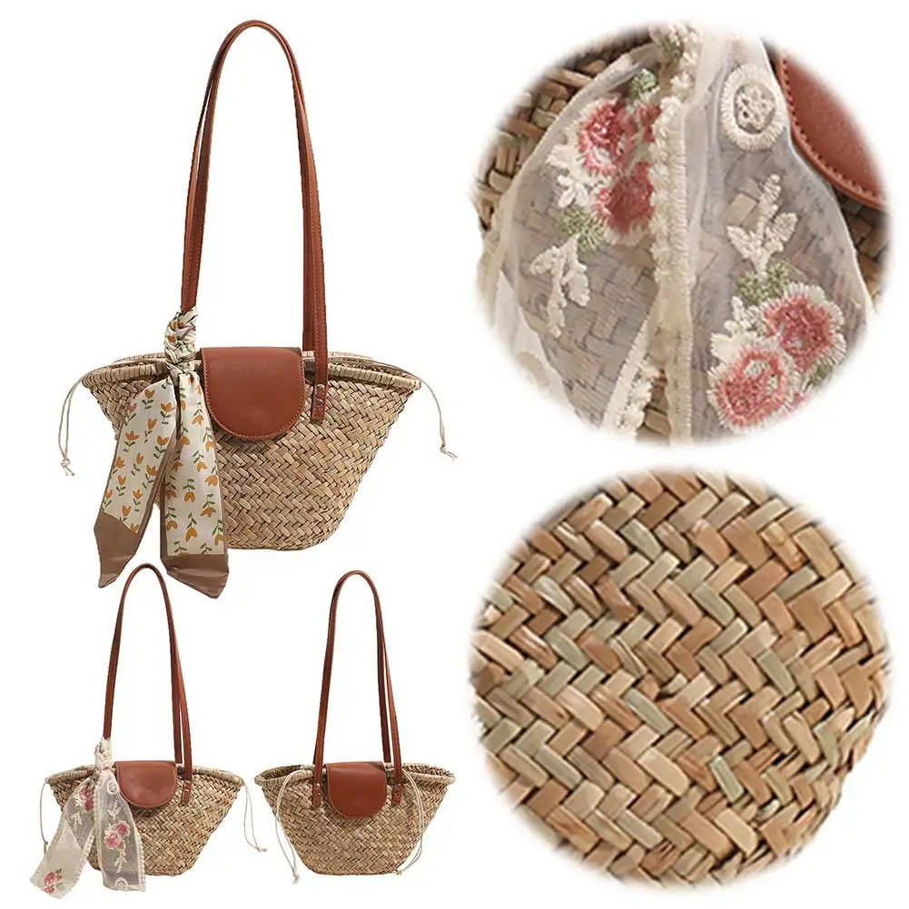 Women Straw Woven Tote Bag Woven Handbag Large Capacity Weaving Shoulder Bag Tote Clutch Bags Party Vacation