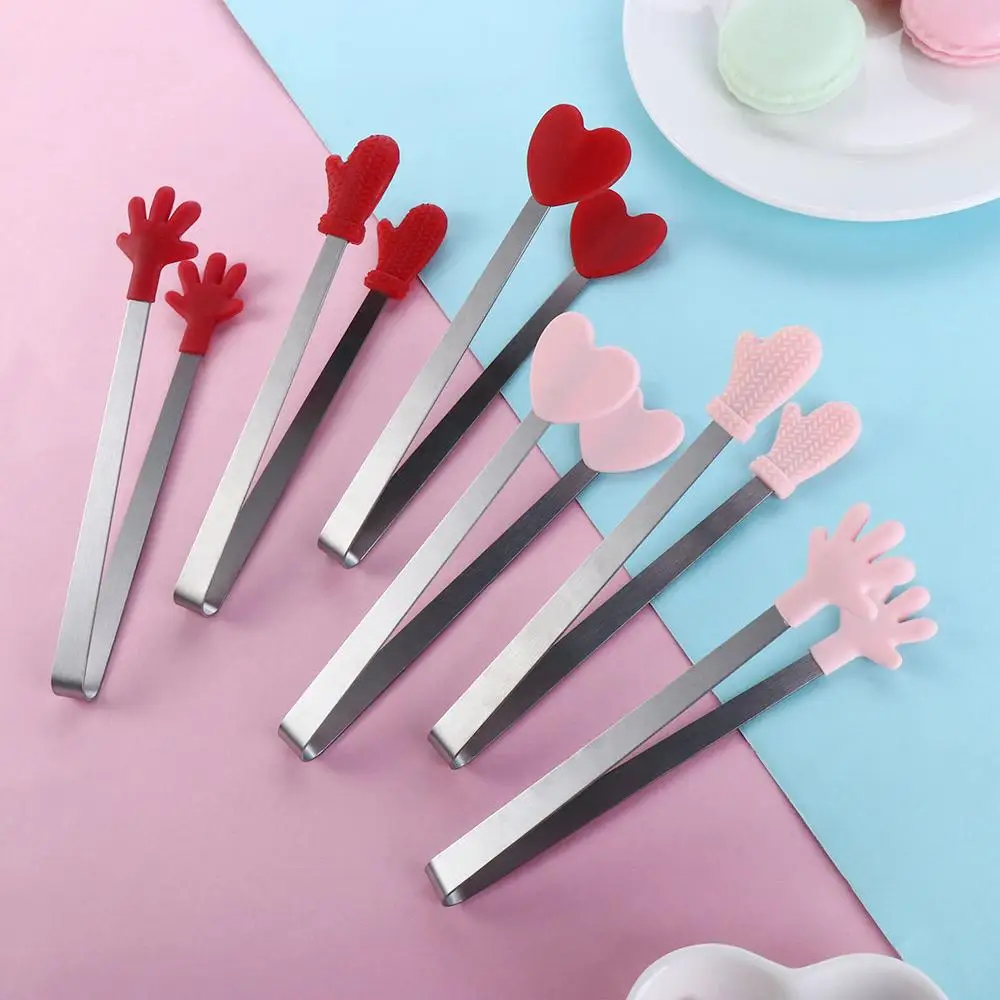 Silicone BBQ Grilling Tong Kitchen Cooking Salad Bread Serving Tong Non-Stick Barbecue Clip Clamp Stainless Steel Kitchen Gadget