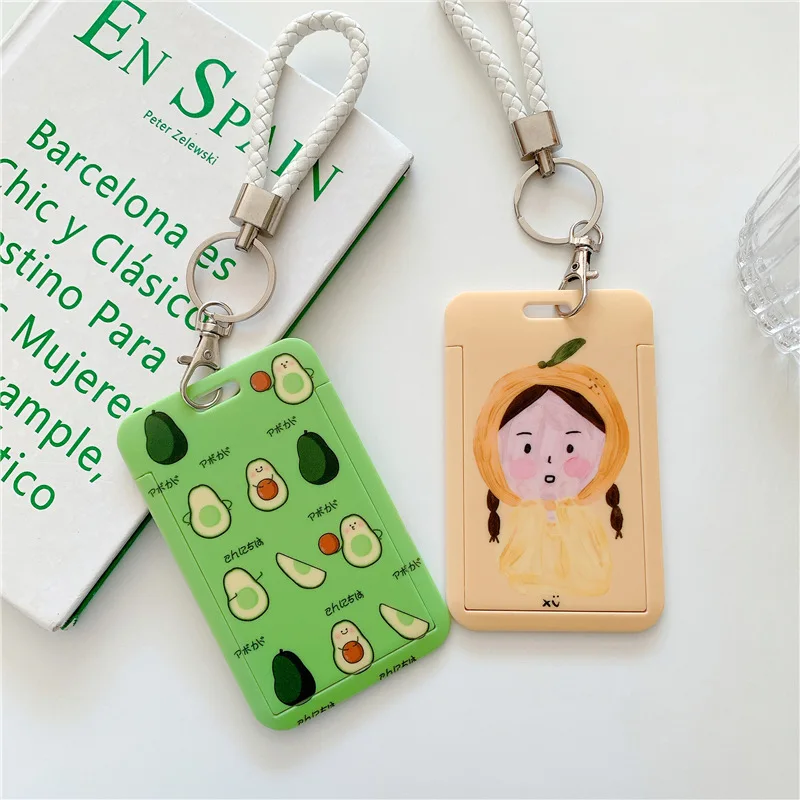 2pcs Cute Cartoon Slide Card Case with Hide Rope Fashion Star Kpop Idol Photocard Holder Office ABS ID Holder