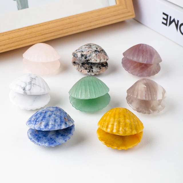 Aranyos 1 Db Természetes Drágakő Kvarc Kézzel Faragott Csiszolt Kagyló Kézműves Szobor Kristály Figura Díszes Dekoráció - Image 5