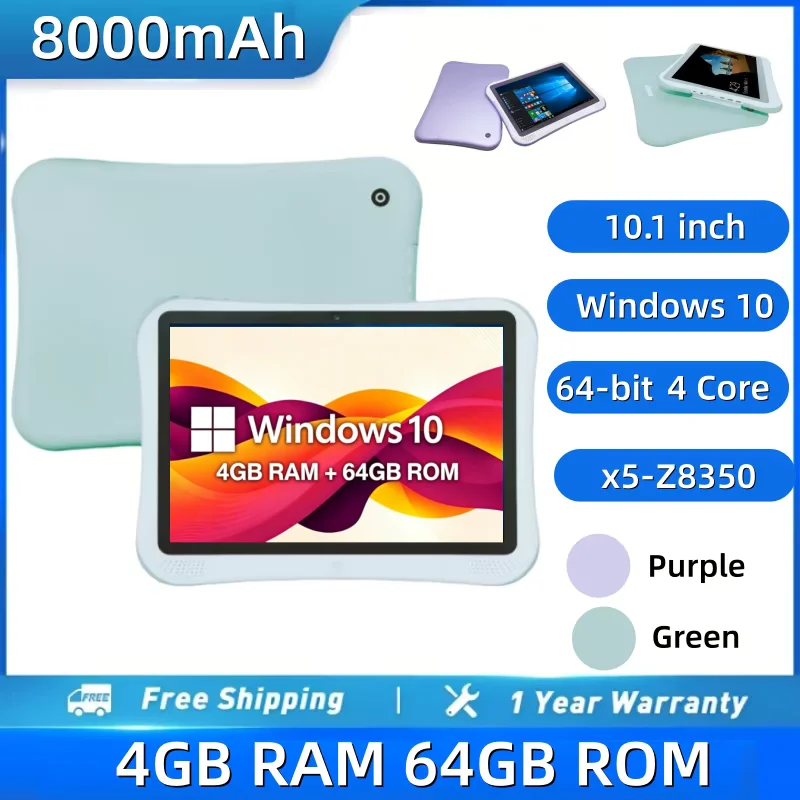 4GB RAM 64GB ROM 10.1 INCH Windows 10 Tablet PC 64-bit Intel Atom X5-Z8350 CPU 8000mAh Battery 1280x800 IPS Dual Camera
