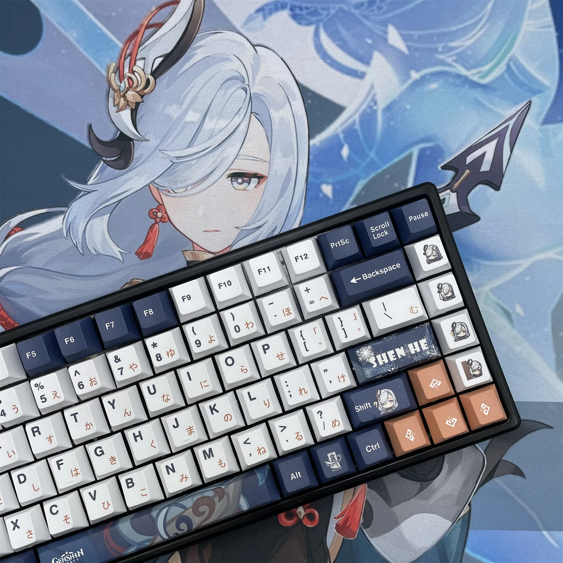 

Shenhe 128 Key Cap Genshin Impact PBT DYE Sublimation Cherry MX Cross Axis Switch Keycap Key Cover for Mechanical Keyboard