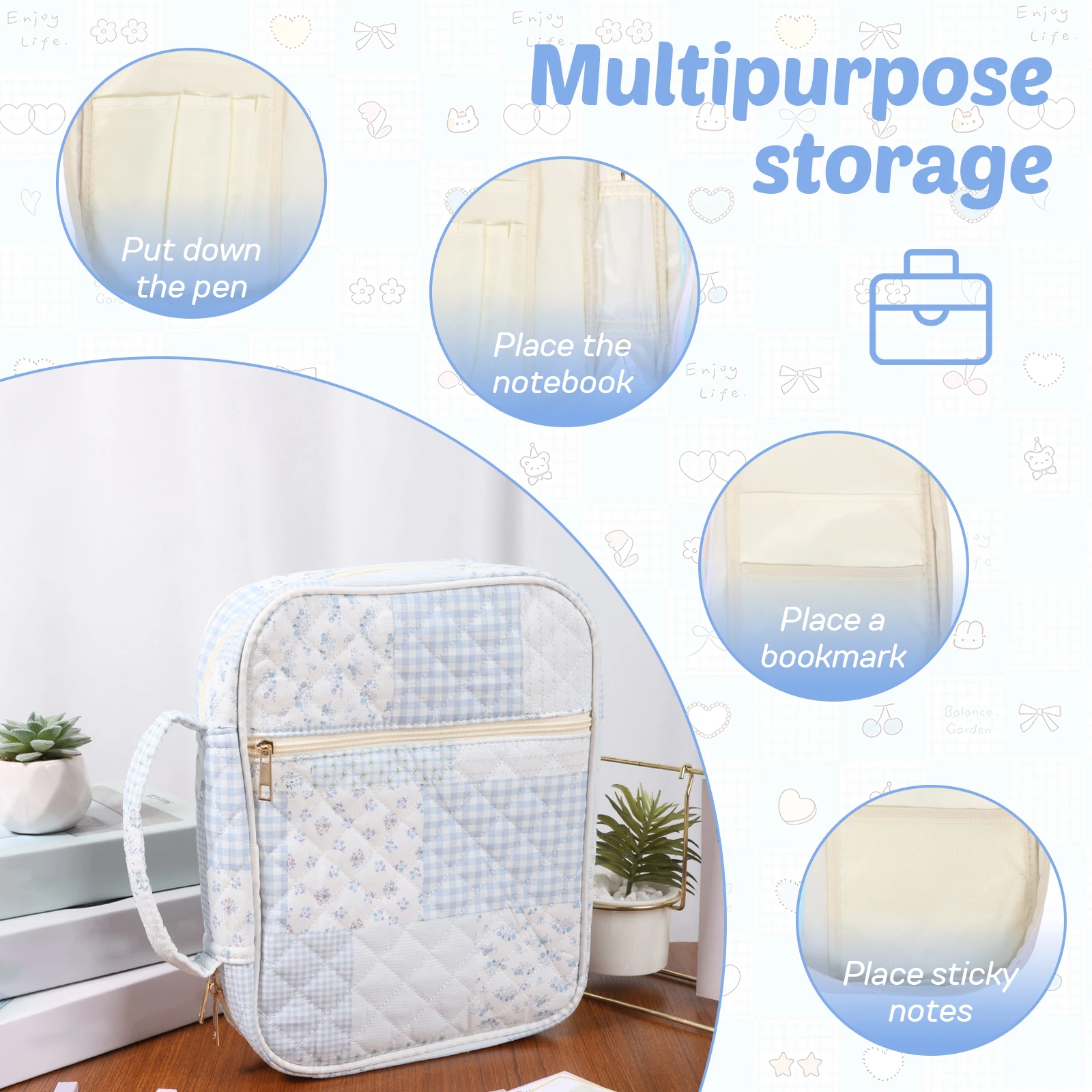 1 Set Bible Bag Hand Carry Bible Cover Case with Study Supplies Multiple Pocket Book Carrying Case Portable Notebook Storage Bag