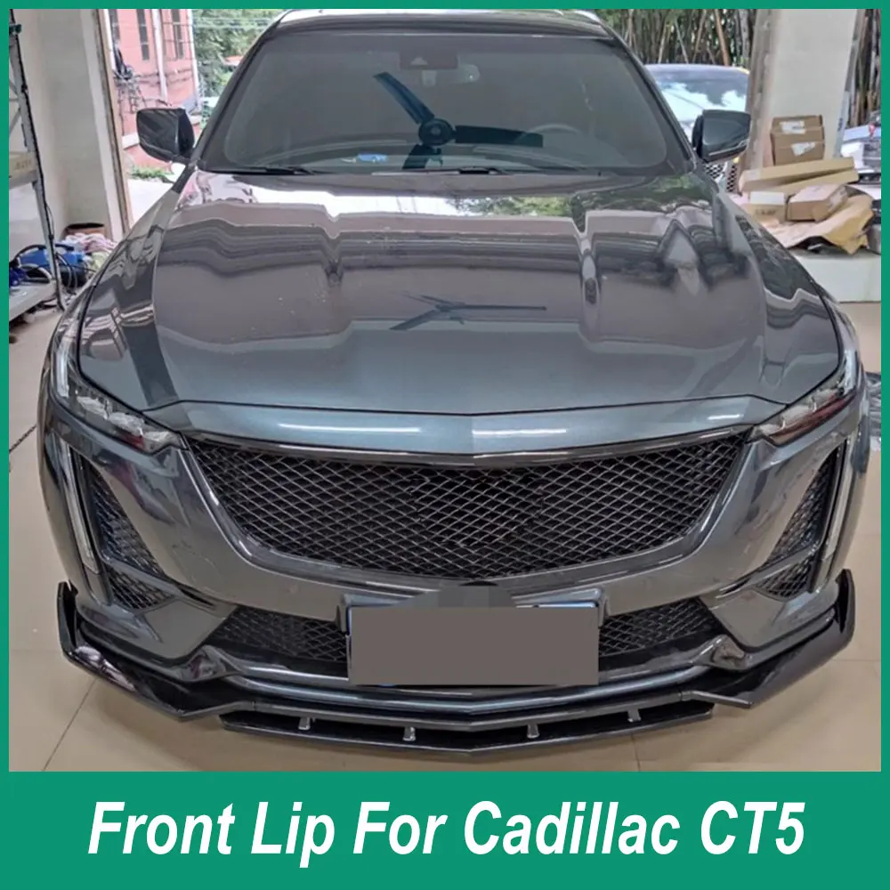 

For Cadillac GT5 Front Bumper Iip And Chin Spoiler 2019-2020 Carbon Fiber Patterned Appearance Car Body Iower Part kit Splitter