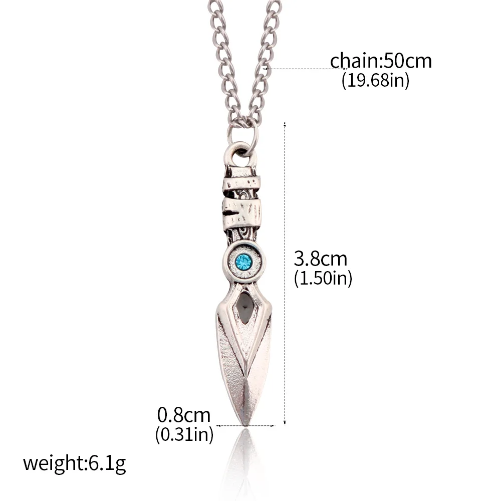 Game Valorant Jett Knife Necklace Blade Storm Knife Blue Crystal Pendant Choker For Women Men Cosplay