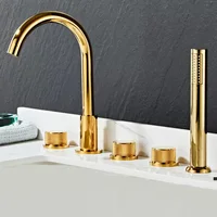 MTTUZK Hot and Cold Water Brass Massage Golden Bathtub Faucet Bathroom Shower Cabin Faucet Shower Room 5 Hole Mixing Valve Taps 1