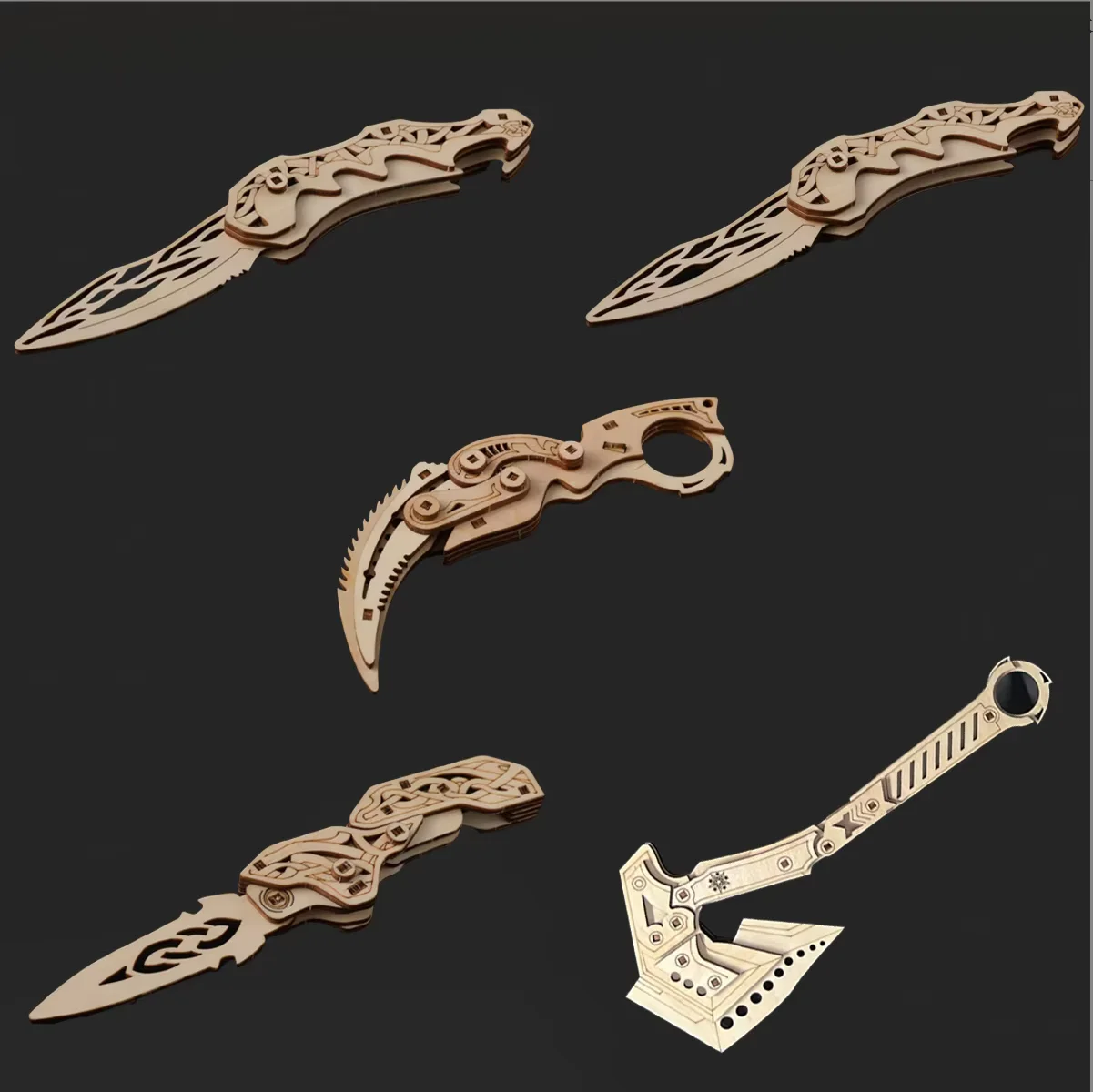 3D Puzzle Wood Assembly Model DIY Karambit Montage Toys Mini Small Pistol Toys Claw Knife Safety Knives Boys