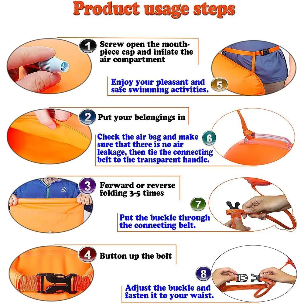 Inflatable Open Swimming Buoy Tow Float Dry Bag Double Air Bag with Waist Belt for Swimming Water Sport Storage Safety bag