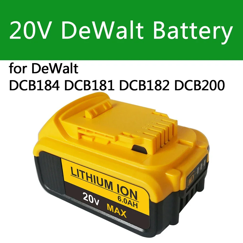 Utensili Per Batterie 18V 6.0Ah Dcb200 Dcb184 Dcb181 Batteria Sostitutiva Agli Ioni Di Litio Per Batterie Al Litio Dewalt Max Xr Power Tool 6000Mah