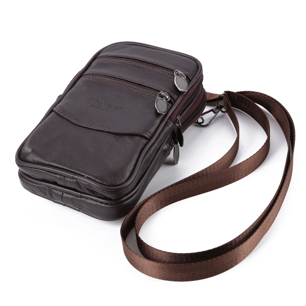 Casual Men Cow Leather Pure Color Multi Layers Small Purse Vintage Men Pure Color Leather Bag Fanny Packs
