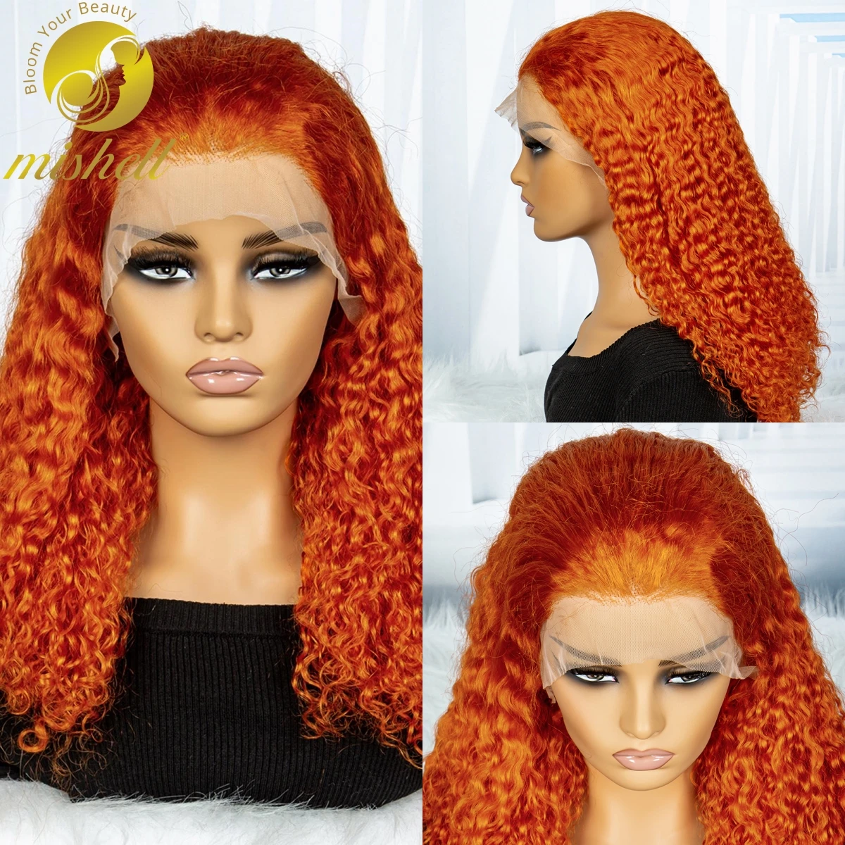 

Water Wave Ginger Orange Human Hair wigs 250% Density 13x4 Lace Frontal Short Bob Wigs Lace Front Wigs Brazilian Remy Bob Wigs