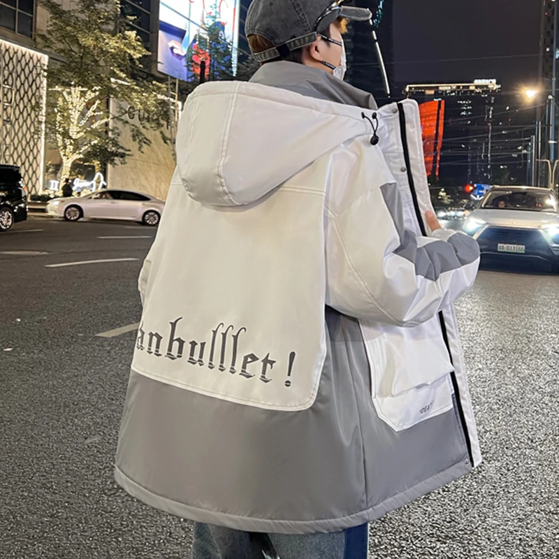 Fashion 2023 Autumn Winter Men's Long Thick Parka Youth Cotton-Padded Jacket Outdoor Streetwear Mid-Length Warm Windbreaker Coat