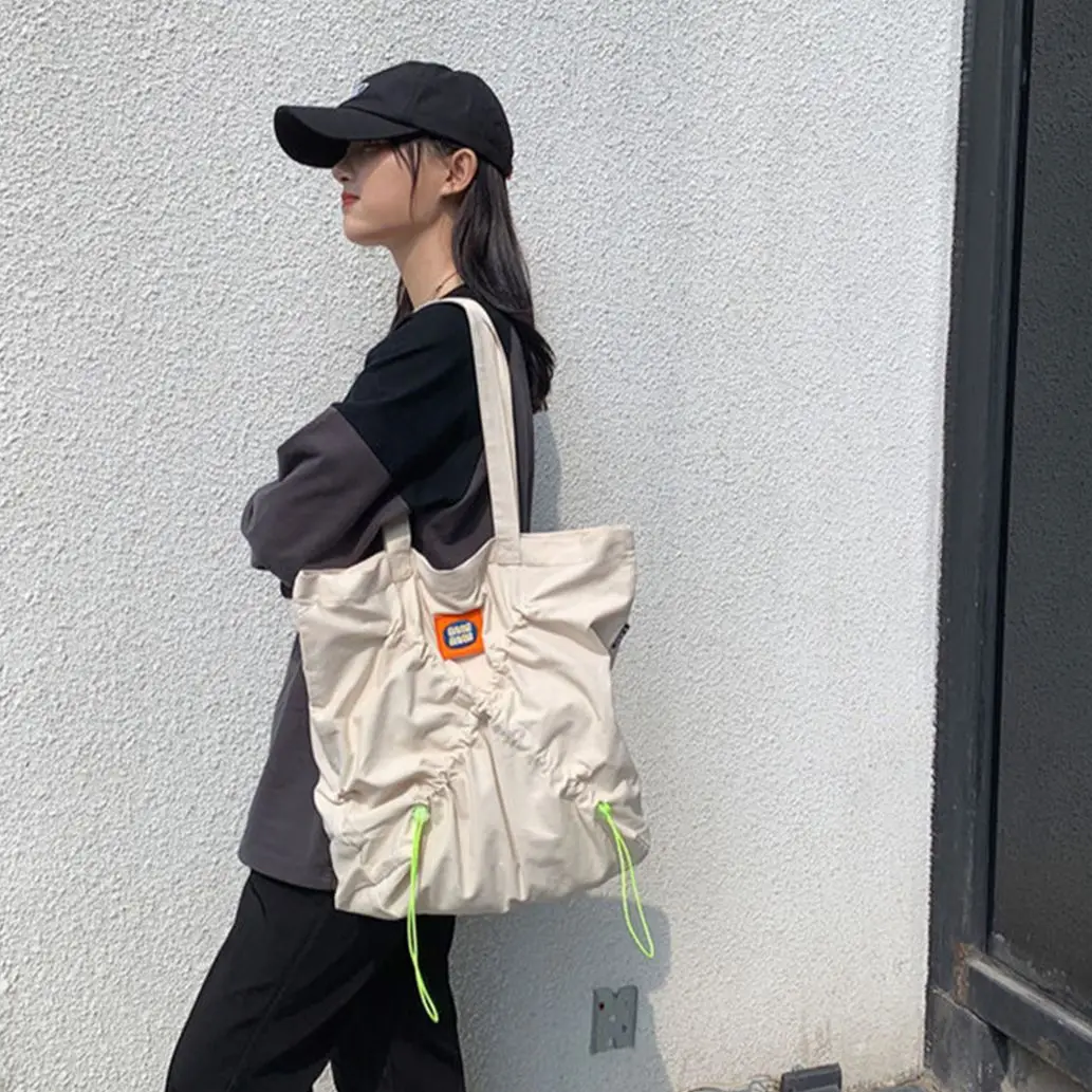 

Women High-capacity Shoulder Bag Plicated String Shopping Traveling Students Books Fashion Multifunction Casual Portable
