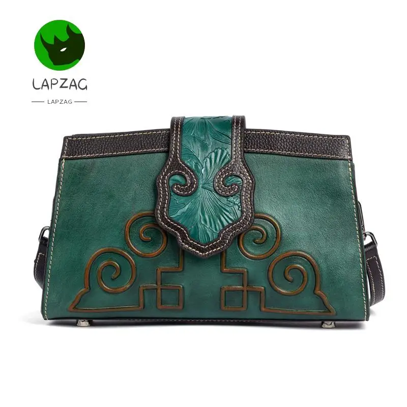 

Lapzag 100% real cow leather Cross-border Women's handbag Evening party Bag High quality Vintage green Cowhide Shoulder Bags