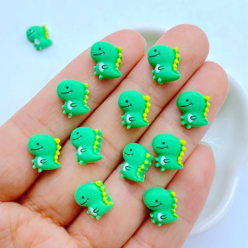 

30pcs New Cute Resin 9*10mm Mini Green Dinosaur Flat Back Stone Applique Figurines DIY Wedding Scrapbook Manicure Accessories