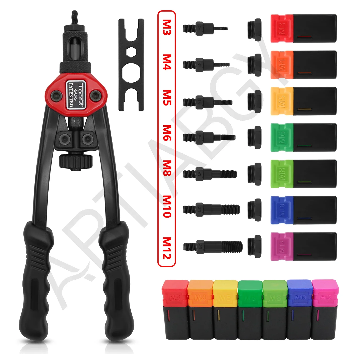 170pcs M3 M4 M5 M6 M8 M10 Rivet Nut Kit + Hand Threaded Rivet Nuts Gun BT606 Manual Riveter Gun Riveting Rivnut Rivet Tool