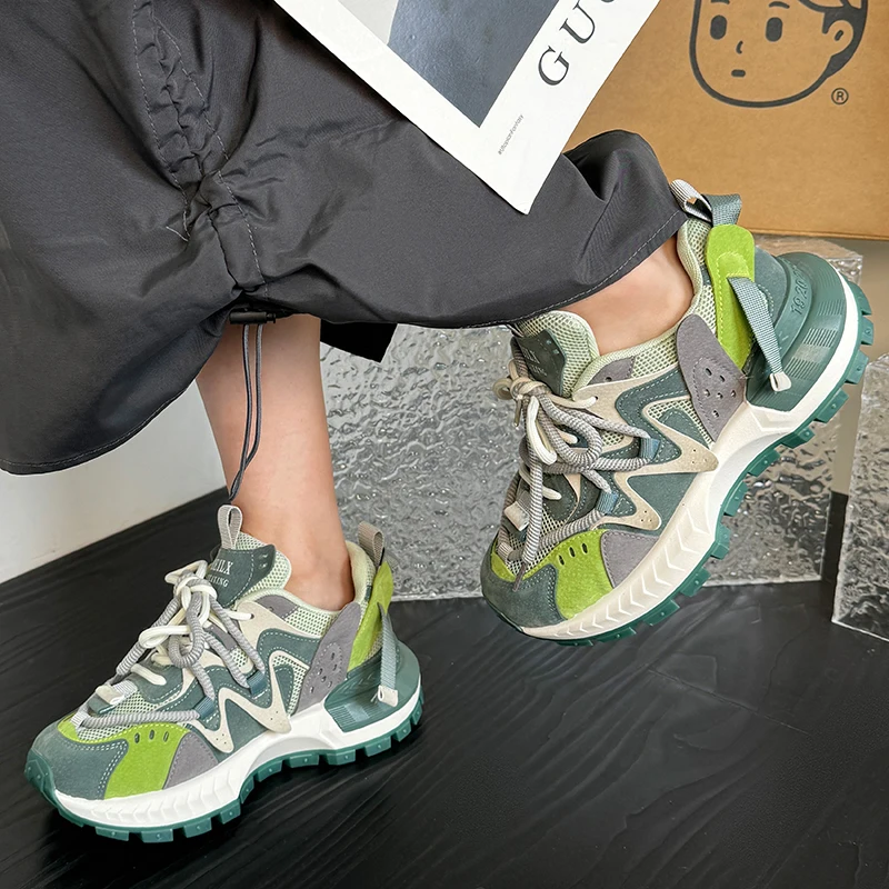 Women Platform Sneakers Casual Outdoor Mixed Colors Design Shoes Versatile Trend Sneaker Comfortable Lace Up Running Sport Shoes 4