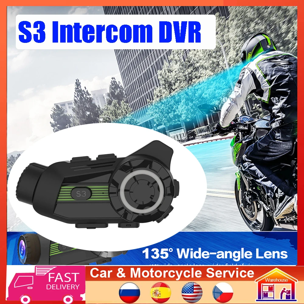 

New S3 2K Motorcycle Helmet Intercom Headset Video Camera With DVR Recording Moto Dash Cam with 64G card