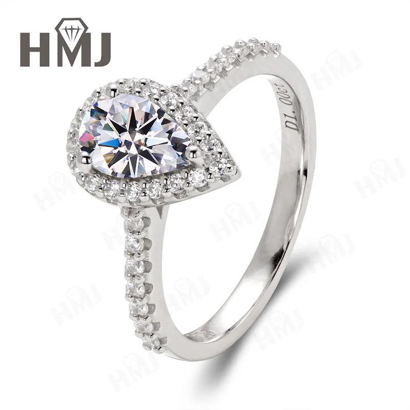 D White Pear Cut 1ct-2ct Moissanit Schmuckset 925 Silber Weißgold Ohrringe Ring und Anhänger Halskette Jubiläumsgeschenkset – Detail 5