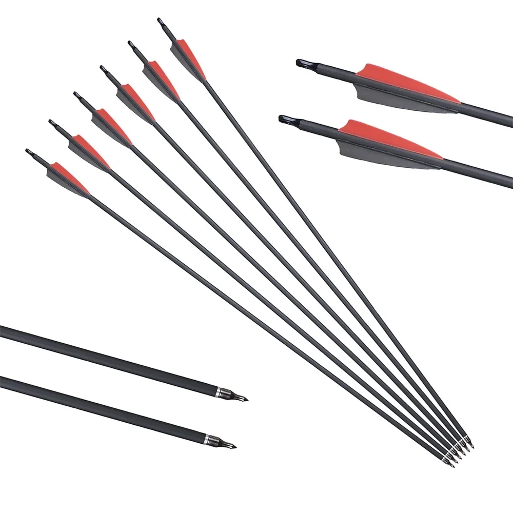 Archery Arrows 6/12/24PCS Mixed Carbon Arrow Diameter 7.8mm Spine 500-550 with 3inch Feather for Archery Recurve/Compound Bow Shooting Hunting