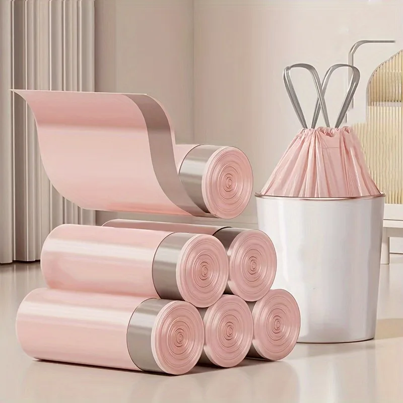 50/100pcs Extra Thick Pink Drawstring Trash Bags Portable Durable for Kitchen Bathroom Bedroom Living Room