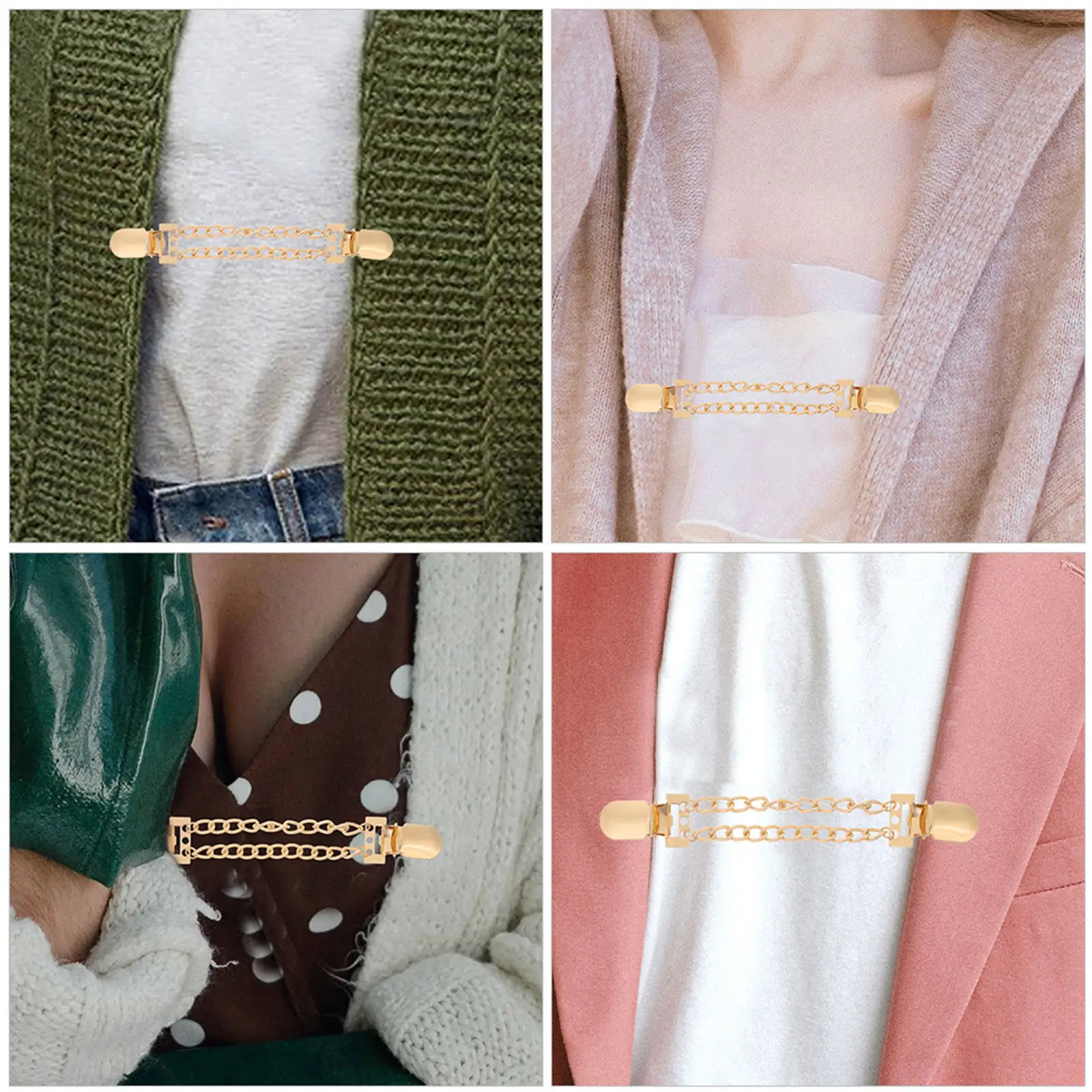 4Pcs 패션 카디건 스웨터 클립 우아한 금속 체인 디자인 안전한 핏 허리 쉐이핑 여성용 다용도 액세서리
