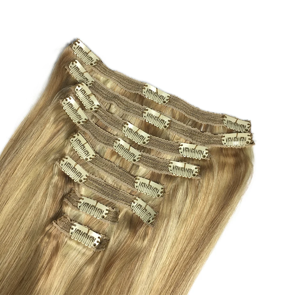 Clip In Straight Clip In Human Hair Extensions Color P8/613 Blonde Straight Brazilian Hair Extension Full Head for Women