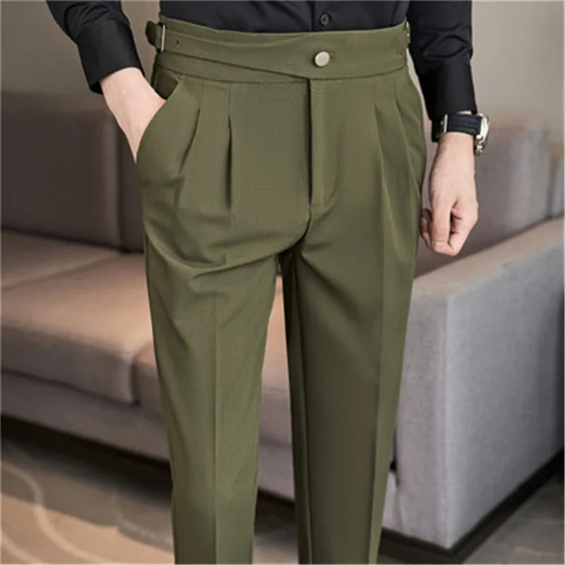 Men's High Waist Gurkha Pants Formal Slim Fit Dress Pants Casual Naples  Trousers 