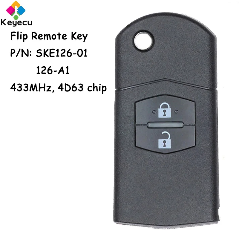 

KEYECU Replacement Upgraded Flip Remote Car Key With 2 Buttons 433MHz 4D63 Chip for Mazda 2 3 5 6 MX5 RX8 Fob SKE126-01 126-A1