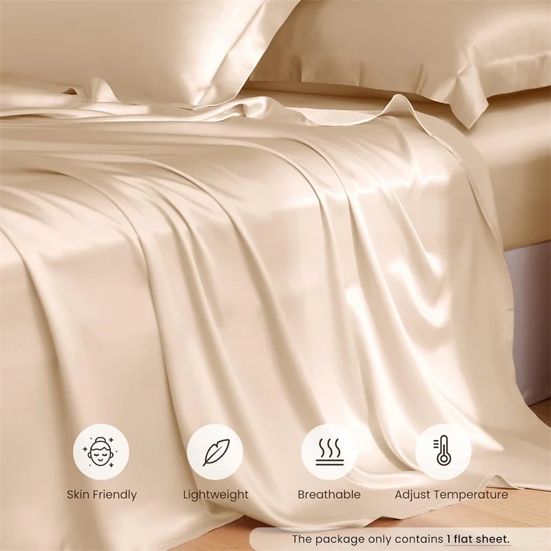 1PC Mulberry Silk Flat Sheet Luxury Smooth Bed Sheets Top Sheet Single Double King Queen Size Couple Bed Linen Soft Bedspreads 3