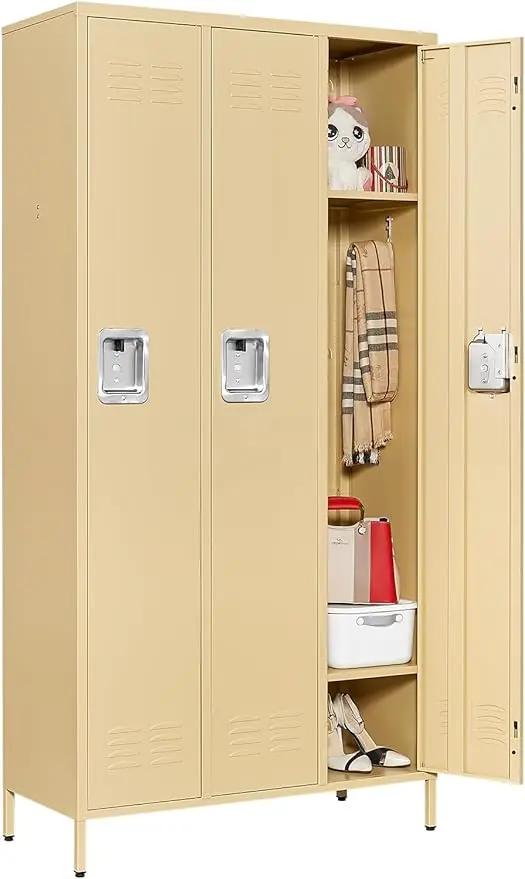 Metal Lockers for Employees with Lock, Employees Locker Storage Cabinet with 3 Doors, Steel Storage for Gym, School, Office