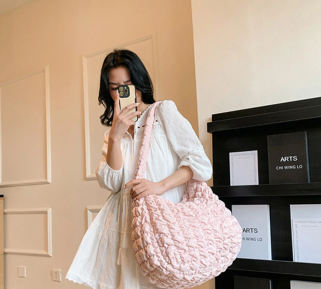 [CKJ] Drawstring Pleated Mini Crossover Bag ★大人気★ Fashion Drawstring Pleated Bucket Bag Lightweight Causal