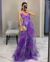 Mode femme printemps automne nouvelle maille imprimé fleuri belle robe de soirée dames robe licou INS vacances robe longue décontractée 3