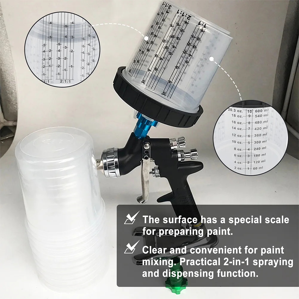 Système De Tasse De Mélange De Peinture, Kit De 20 Onces, 600ml, Pistolet De Pulvérisation De Peinture Jetable, Doublures Et Couvercles, Système De Pulvérisation De Peinture, Tasse De Mélange