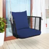 Metal Porch Swing, Single Person Hanging Seat w/Woven Rattan Backrest, 2 Sturdy Hanging Ropes, Patio Swings 2