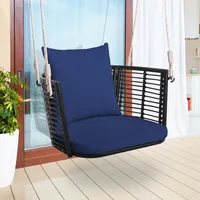 Metal Porch Swing, Single Person Hanging Seat w/Woven Rattan Backrest, 2 Sturdy Hanging Ropes, Patio Swings 2