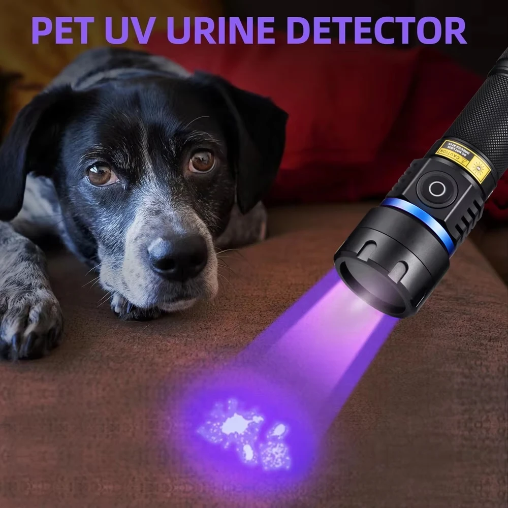 고출력 395/365nm UV 손전등 USB 충전식 방수 블랙 라이트 퍼플 램프 토치 애완동물 소변 얼룩 감지기