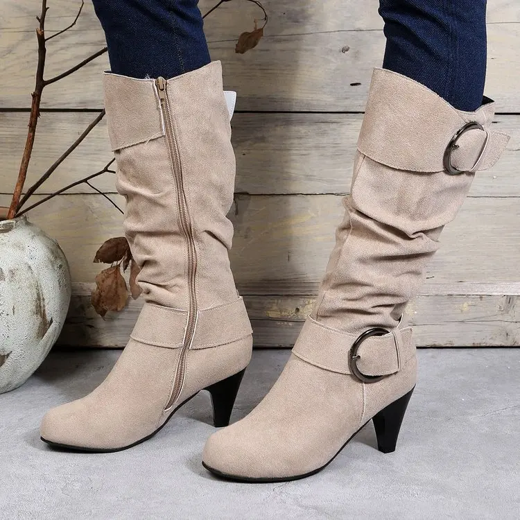 Knee-high Zipper Women's Modern Boots Women's Shoes High Quality New Pointed Toe Solid English Style Fashion Casual