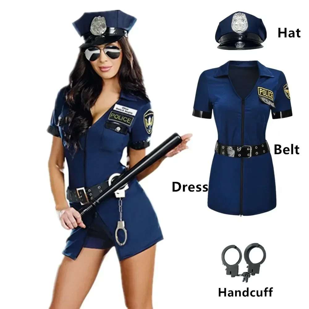 

S-XXL Blue Sexy Cop Officer Outfit Uniform Police Woman Costume Suit For Adult Women Halloween Cosplay Police Fancy Dress