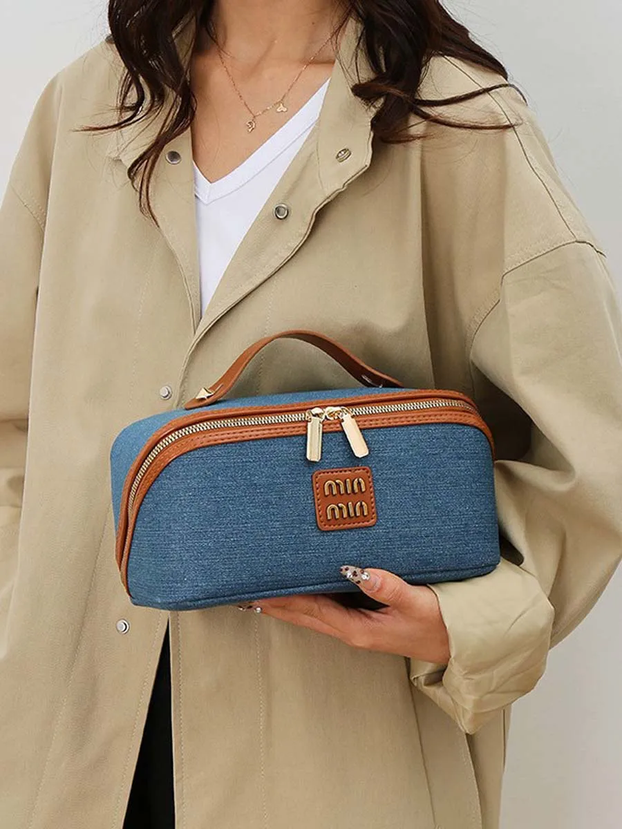New high-end denim cosmetic bag - portable large-capacity travel cosmetic storage bag for women. Order genuine leather dog bag 3