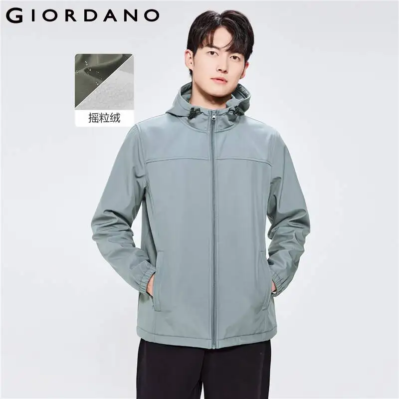 

GIORDANO Men Jackets Polar Fleece-Lined Hooded Windbreakers Waterproof Windproof Solid Color Casual Simple Jackets 13072613