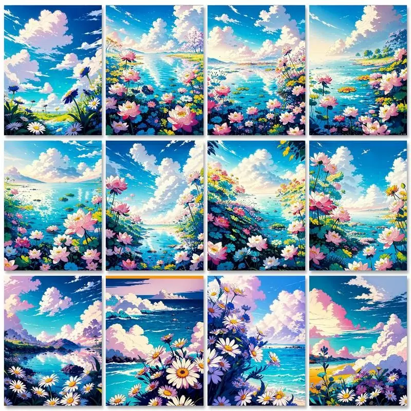 

GATYZTORY 40x50cm Painting By Numbers For Adults Coloring By Numbers Sky And Flowers Artcraft Diy Gift Handpainted Picture Paint