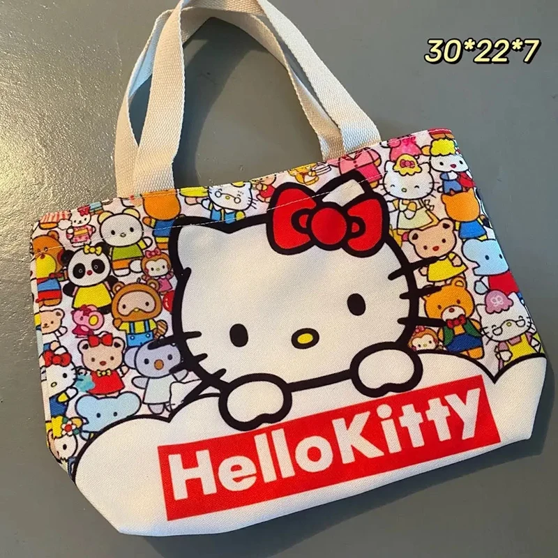 Hello Kitty Large Capacity Canvas Bag Cartoon Kate Cat Portable Shoulder Bag Light Shopping Bag Travel Bag Student Gift Toy