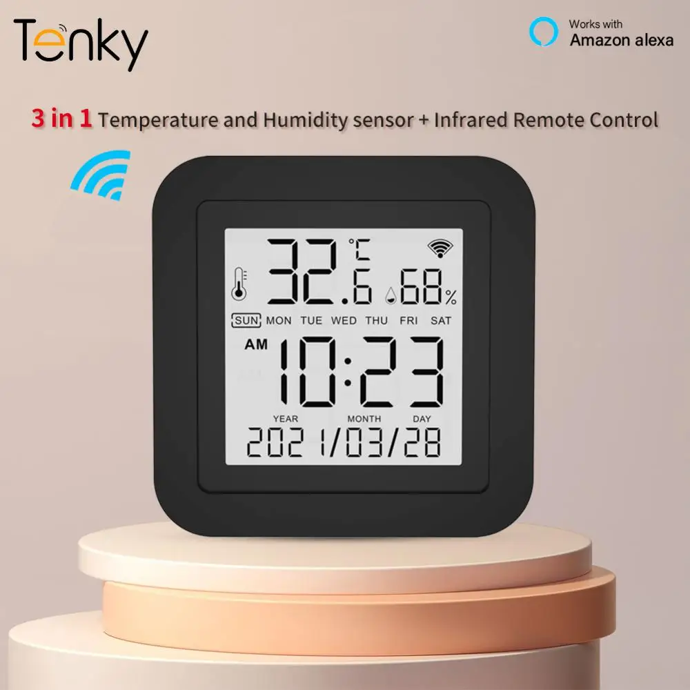 

Tenky WiFi 3 In 1 Temperature And Humidity Sensor + Infrared Remote Control App Control Indoor Room T&H Meter Work With Alexa