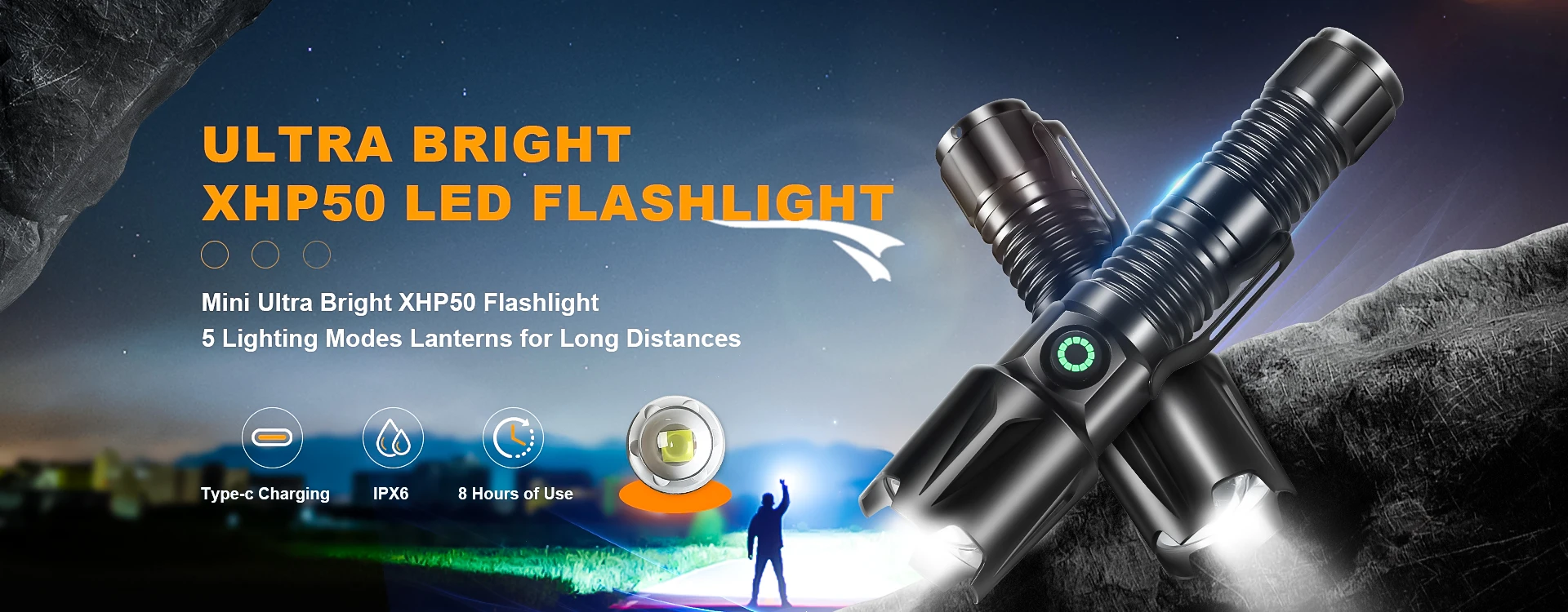 Description Picture 4 of itemBALDR 90 ° Rotate LED Flashlight Rechargeable MINI EDC Torch with Tail Magnet Hat Clip Light Emergency Camping Fishing Lantern