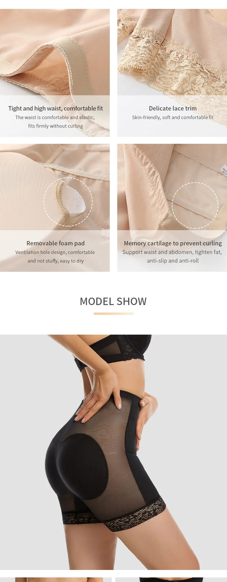 Women Butt Lifter Panties Padded Shapewear Hip Enhancer Pads Shorts Seamless Underwear Tummy Control Boyshorts Female Underwear