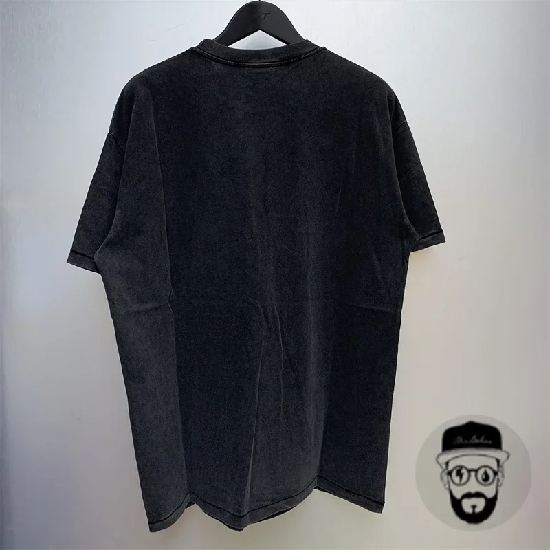 Schwere Stoff Vintage Schädel drucken schwarz Saint Michael T-Shirt gewaschen lose High Street Kurzarm für Männer Frauen