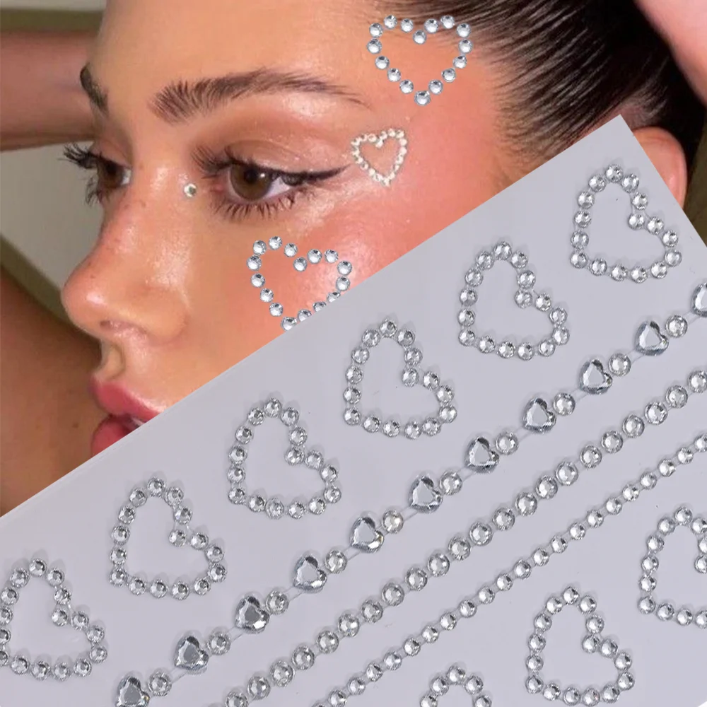 1Pcs 3D Hollow Star/Heart Face Gem Tattoos Stickers Self-Adhesive Crystal Jewelry Tattoo DIY Eye/Body Makeup Decor Rhinestones * - Image 3